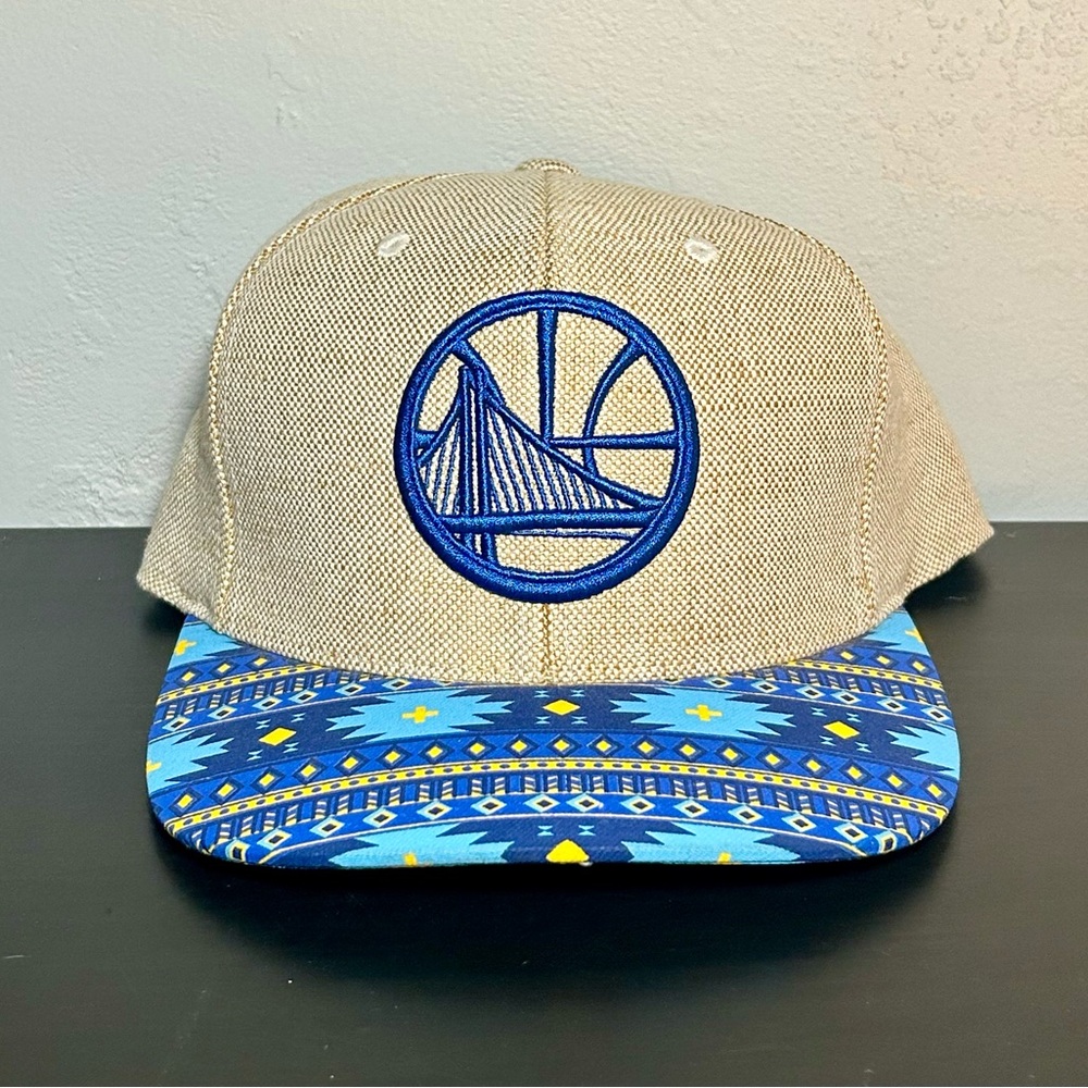 Mitchell & Ness Golden State Warriors Hemp Crown Hat Pattern Brim Leather Strap